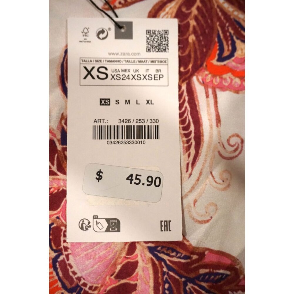 Zara Women's Floral Boho Print Long Sleeve Blouse - Size XS, NWT - Picture 4 of 5